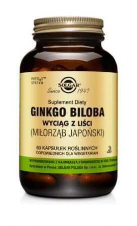 SOLGAR Ginkgo Biloba - wyciąg z liści miłorzębu japońskiego 60 kapsułek