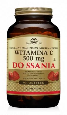 SOLGAR Witamina C 500 mg (smak żurawionowo-malinowy) 90 pastylek do ssania