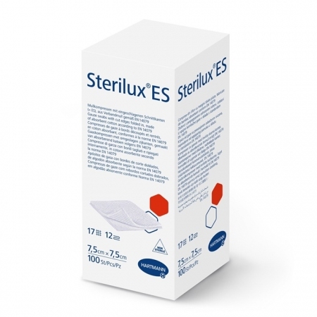Sterilux ES kompresy niejałowe 7,5 cm x 7,5 cm 17-nitkowe 12-warstwowe 100 szt.