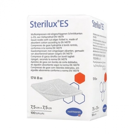 Sterilux ES kompresy niejałowe 7,5 cm x 7,5 cm 17-nitkowe 8-warstwowe 100 szt.