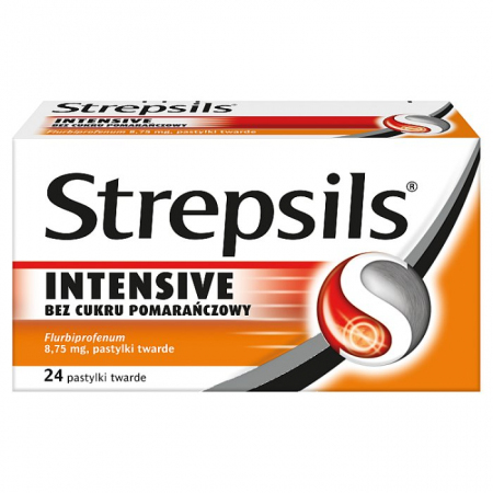 Strepsils Intensive smak pomarańczowy 24 tabletek do ssania bez cukru