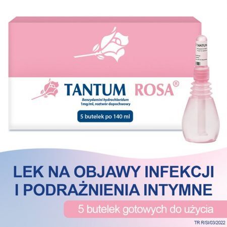 Tantum Rosa roztwór dopochwowy 1 mg/ml 5 buteleczek po 140 ml