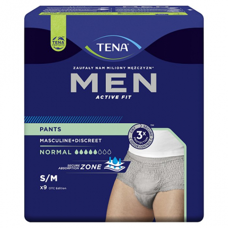 TENA Men Pants Normal Grey S/M Majtki chłonne 9 szt.