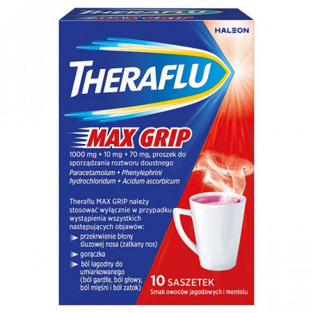 Theraflu Max Grip proszek w saszetkach na objawy przeziębienia i grypy, 10 szt.