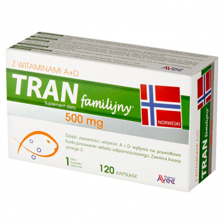 Tran familijny z witaminami A+D 500 mg 120 kapsułek