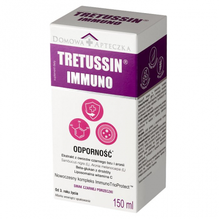 Tretussin Immuno płyn na odporność o smaku czarnej porzeczki, 150 ml