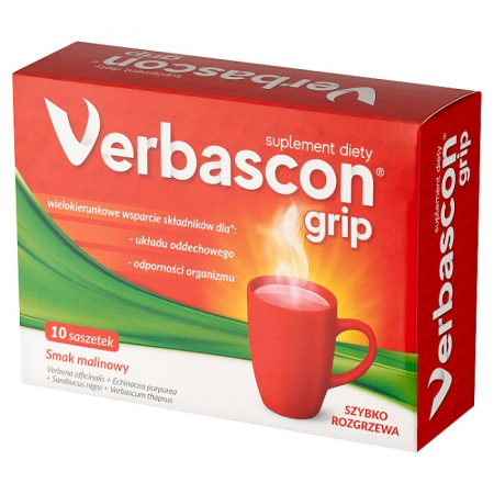 Verbascon Grip saszetki na przeziębienie o smaku malinowym, 10 szt.
