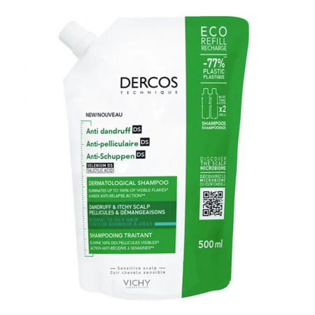 Vichy Dercos DS szampon przeciwłupieżowy do włosów przetłuszczających się refill, 500 ml