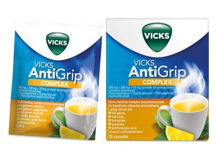 Vicks AntiGrip Complex (smak cytrynowo-mentolowy) 10 saszetek do sporządzenia roztworu / Przeziębienie/Grypa