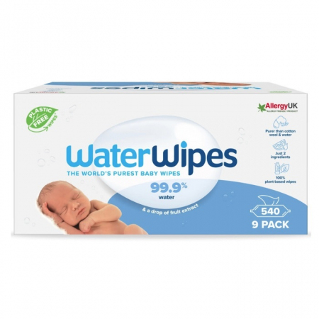 WaterWipes Bio chusteczki nawilżane wodne od urodzenia, 9 x 60 szt.