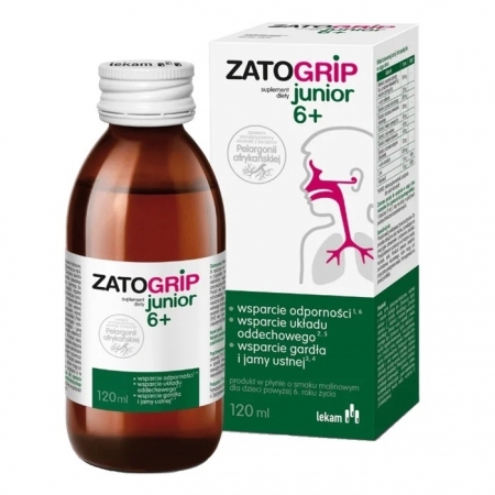 Zatogrip Junior 6+ syrop o smaku malinowym na przeziębienie i grypę, 120 ml